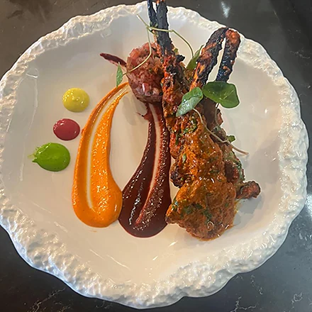 Grilled lamb chops with colourful sauces